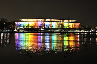 Kennedy Center lighted up in the evening