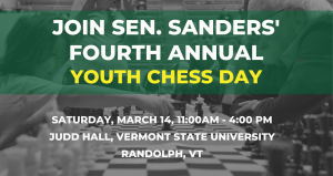 A graphic promoting Sen. Sanders' Fourth Annual Youth Chess Day on Saturday, March 14