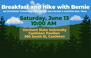 Flyer advertising Senator Sanders' breakfast and hike event on June 13, 2026