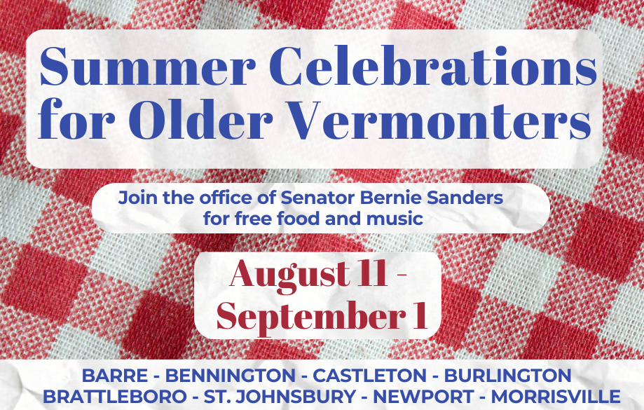 Flyer promoting Senator Sanders' Summer Celebration for Older Vermonters