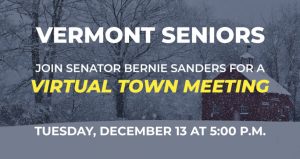 Graphic promoting Sen. Sanders telephone town meeting with Vermont seniors on December 13