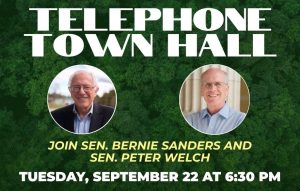 A graphic promoting Senator Bernie Sanders' telephone town hall on Tuesday, September 22.