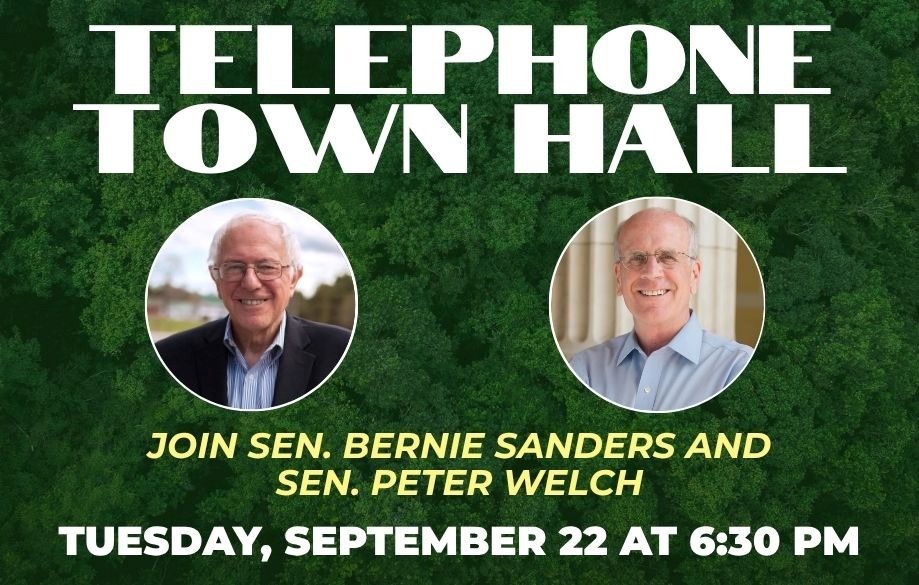 A graphic promoting Senator Bernie Sanders' telephone town hall on Tuesday, September 22.