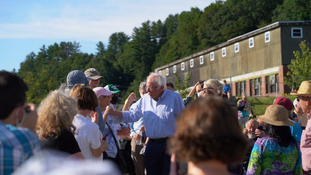 Senator sanders with constituents during a town meeting in Springfield