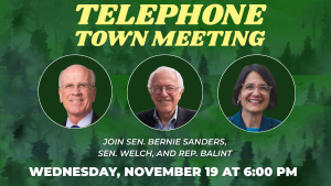 Graphic promoting Sen. Sanders' telephone town hall on November 19, 2025 at 6:00 P.M.