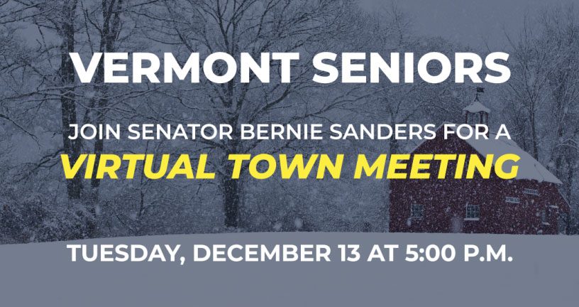 Graphic promoting Sen. Sanders telephone town meeting with Vermont seniors on December 13
