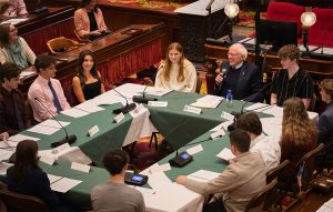 Sen. Sanders with finalists of his fourteenth annual State of the Union Essay contest.