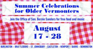 Graphic promoting Sen. Sanders' summer celebrations for Older Vermonters.